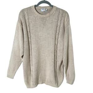 Vintage 70s 80s 100% Silk Cable Knit Crewneck Sweater in Cream by French Creek M